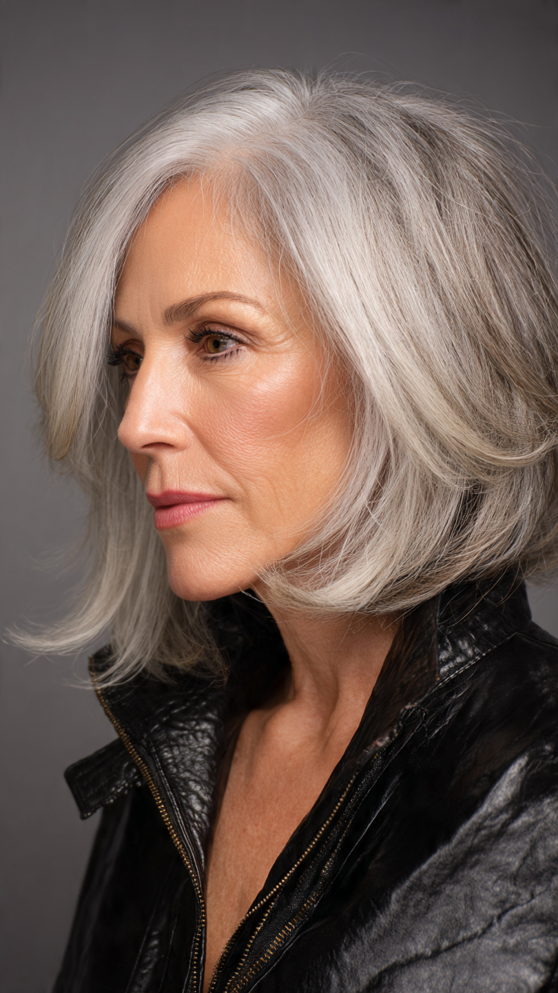 Fashionable Hairstyles for Ladies: The Ultimate Guide (2026) Fashionable hairstyle for ladies over 50, silver lob with soft layers and side part