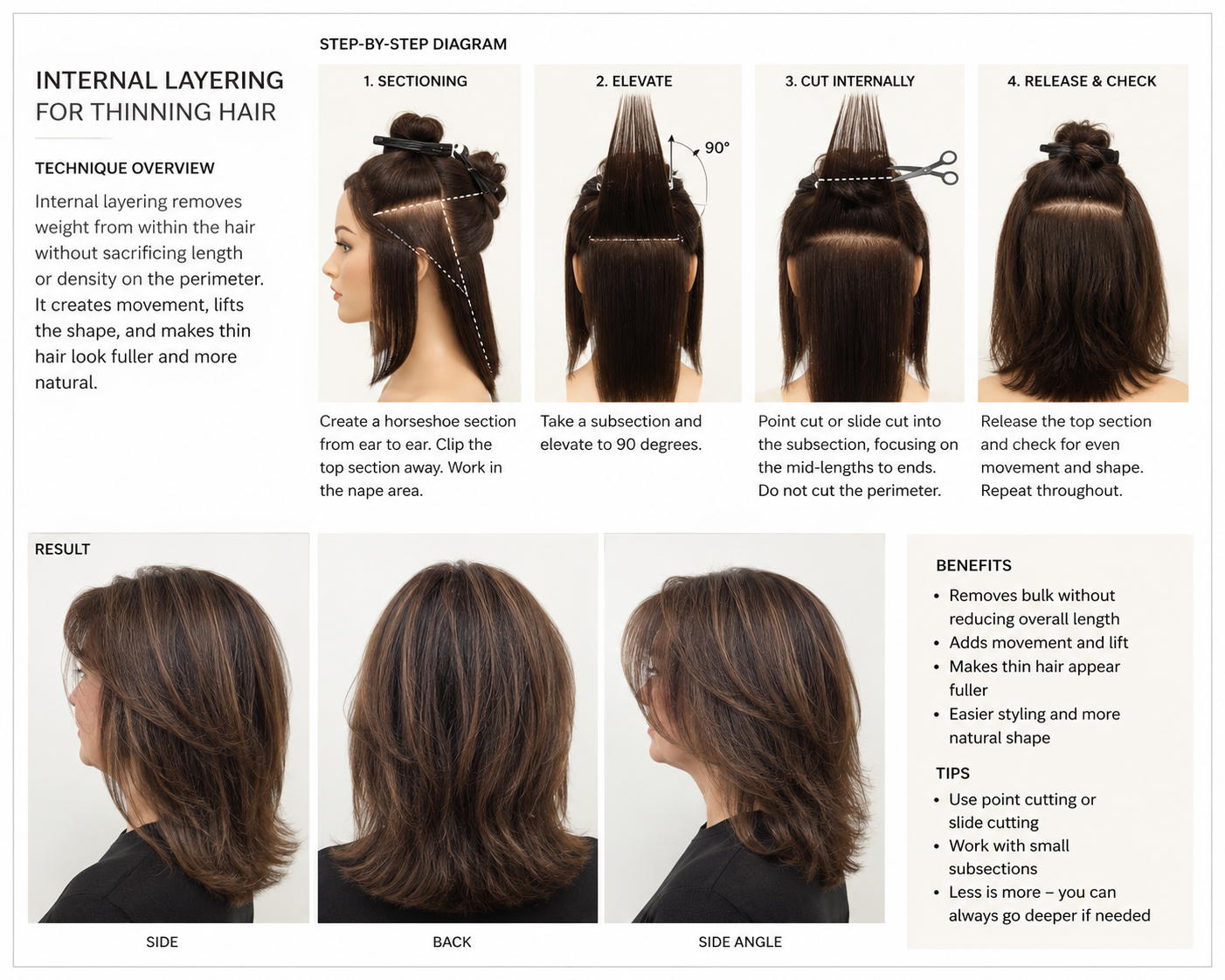 diagram showing internal layering technique for thinning hair