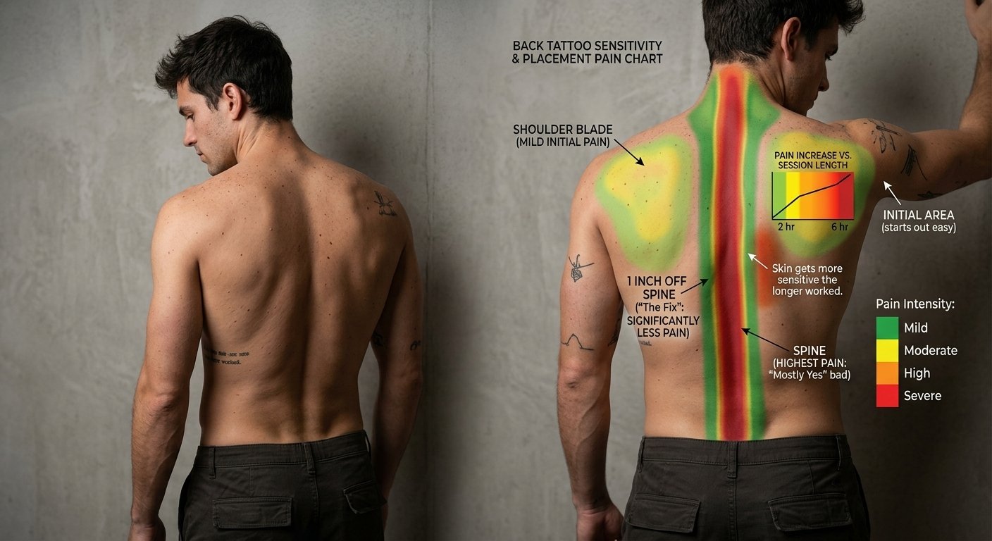 tattoo pain chart showing back and spine sensitivity zones
