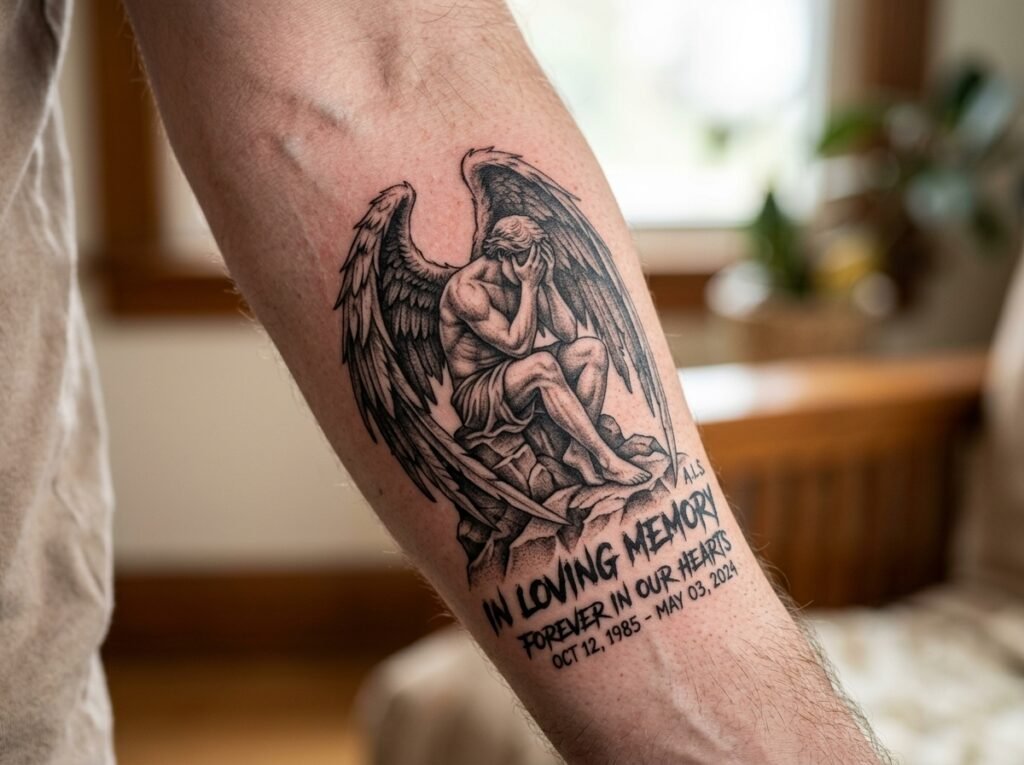 Grief and memorial ink fallen angel tattoo