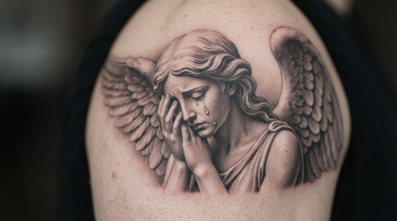 crying angel tattoo