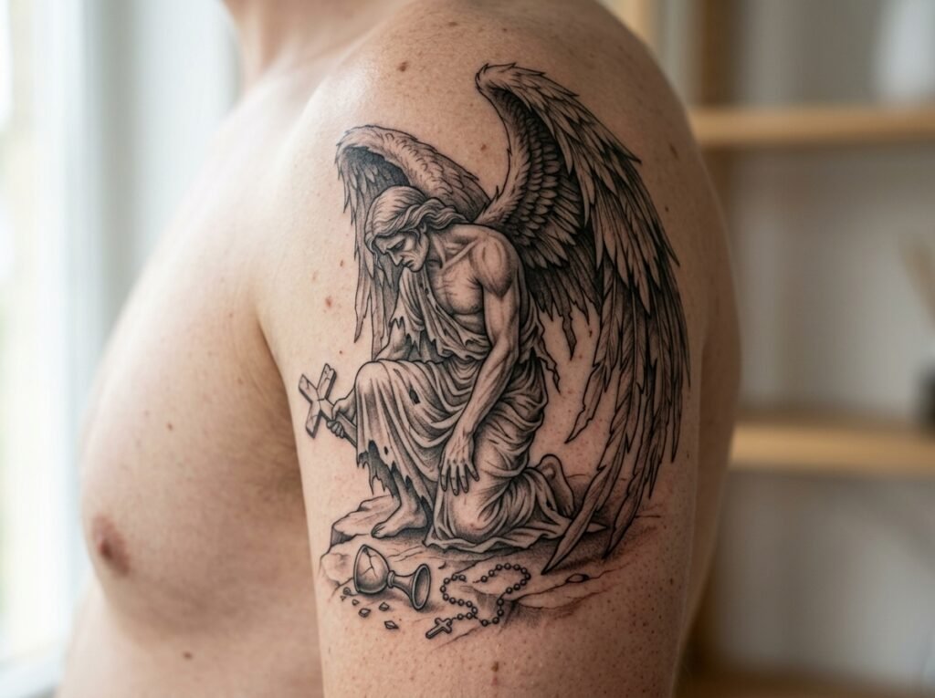 Spiritual skepticism fallen angel tattoo